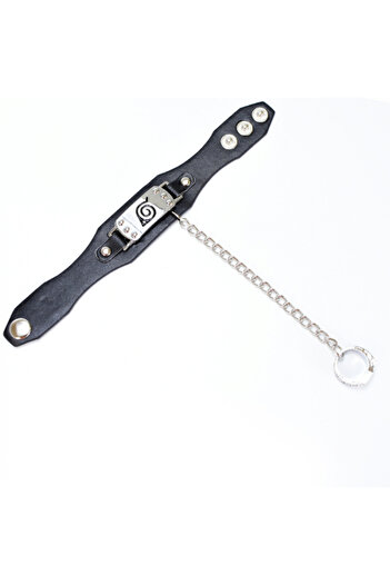 Tessero Bratara din piele Naruto Konoha cu inel, inchidere clips reglabila, Tessero, negru