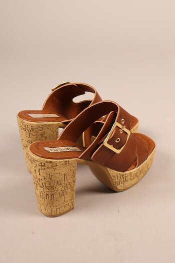 Birikon Roni̇ka Platform Heeled Slippers Taba