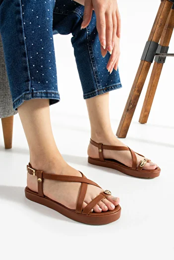 STOCON Maria Women's Gold Ring Detailed Daily Sandals Summer Sandals Stc1119