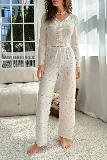 ELİTOL Custom Knitted Fabric Printed Long Sleeve Pajamas Set