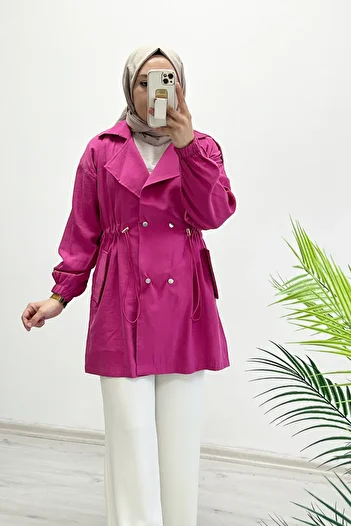 NOSHE Summer Silk Cupra Fabric Waist Drawstring Detailed Hijab Women's Jacket