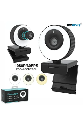 INOMEVIX Cameră web 1080p Full HD, 60 Fps, focalizare automată, LED, capacitate magnetică, conectare plug and play