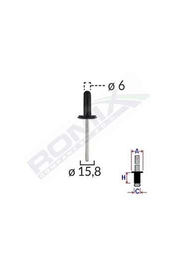 ROMİX Universal Pop Rivet Black 6Mm Set of 10 Pieces
