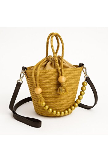 Timeless Mini Straw Bag with Handmade Bead Handle