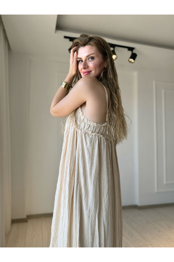 Store Natural Series 100% Cotton Thread Strap Lined Dress - Natur