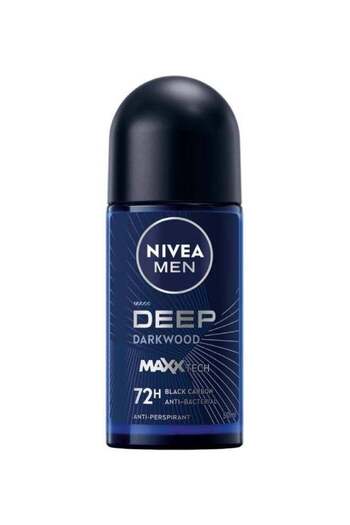 NIVEA Men Deep Black Carbon Dark Wood Antiperspirant Antibacterial, Roll-On 50ml