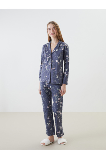 LC Waikiki Damen-Pyjama-Set mit Hemdkragen und Blumenmuster