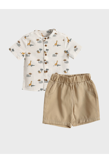 LC Waikiki Elephant Printed Baby Boy Shirt and Shorts 2-Piece