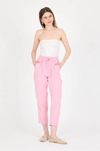 Rays Pink Muslin 100% Cotton Elastic Waist Trousers 8055A