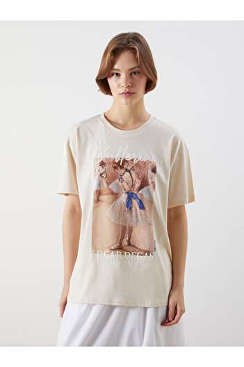 LC Waikiki Γυναικείο T-Shirt Crew Neck Ballerina με στάμπα