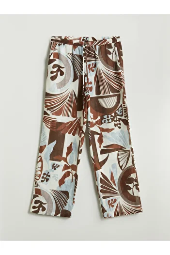 LC Waikiki Patterned Wide Leg Women's Trousers with Elastic Waist