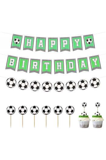 CINVEED birthday set, 8 pieces, football, green/white/black, cardboard, 250 cm / 12.2 x 17 cm