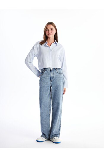 LC Waikiki XSIDE Çizgili Crop Poplin Kadın Gömlek