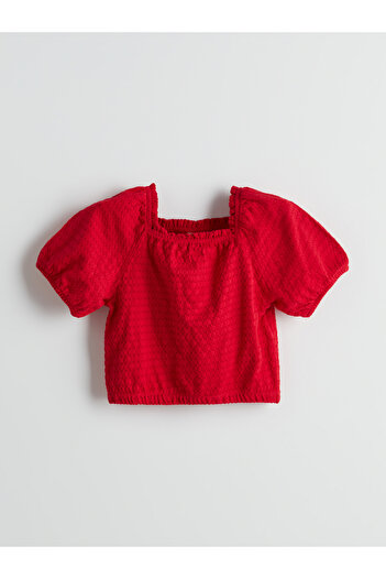 LC Waikiki Square Collar Textured Girl's Crop Blouse