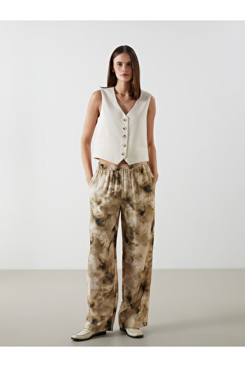 LC Waikiki Patterned Wide Leg Women's Trousers with Elastic Waist
