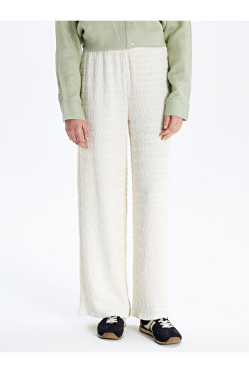 LC Waikiki Elastic Waist Textured Wide Leg Women's Trousers