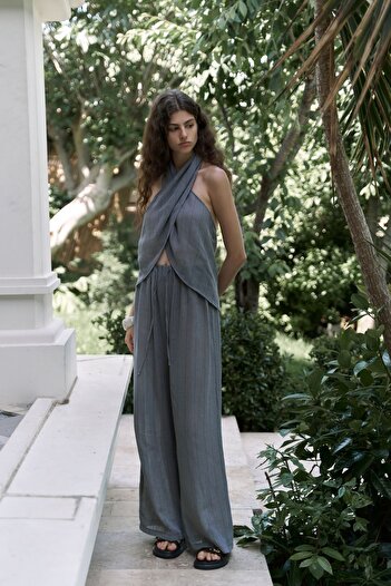 BOHEMAİ Cadhas Halter Neck Smoked Crop Pants Suit