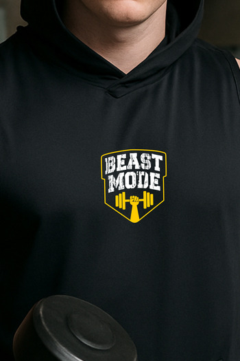 BESSA Men's Beast Mode Printed Black Oversize Crew Neck Cotton Hooded Sleeveless Athlete Tank Top/Tshirt