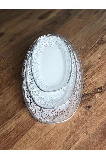 B&M Presentation Patterned Plain Edge Boat Plate Set of 3