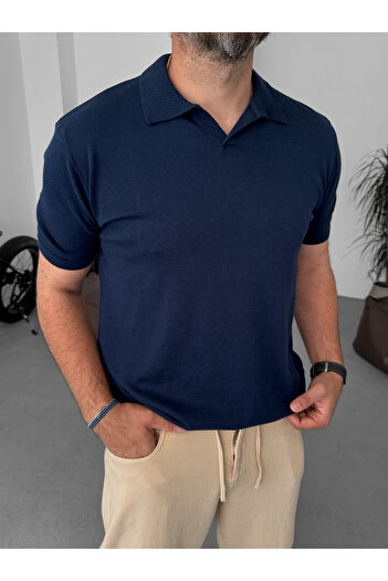 BYBASICMAN Lacivert Basic Polo Yaka Triko T-Shirt G-17190