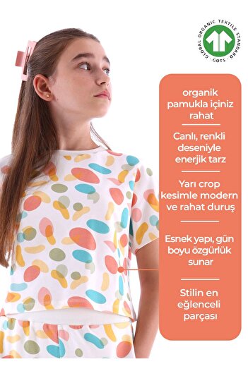 Ozmoz By Mukadder Özden Organic Colorful Semi Crop Summer Girl's Tshirt