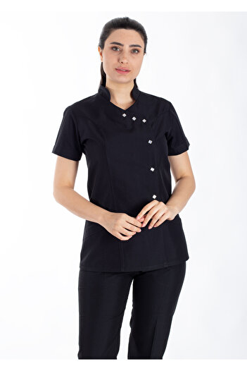 Alsancak Üniforma Luxe Flex Black Lycra Thin Stretch Fabric Doctor Uniform and Nurse Uniform Set