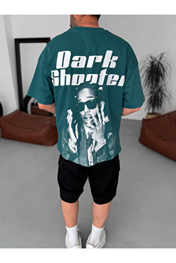 BYBASICMAN Dark Green Dark Shooter Printed Oversize T-Shirt Jj-240