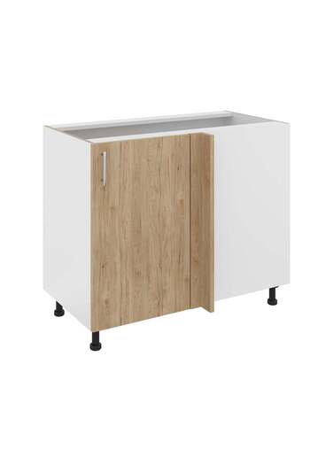 haaus.ro Corner Base Cabinet haaus Karo, Natural Wood/White, 98 x 50 x 80 cm