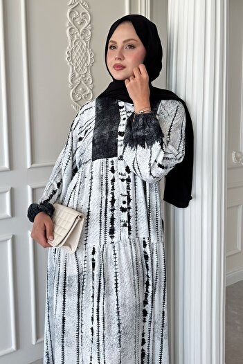 InStyle Φόρεμα μαύρο βισκόζη με μοτίβο μπατίκ