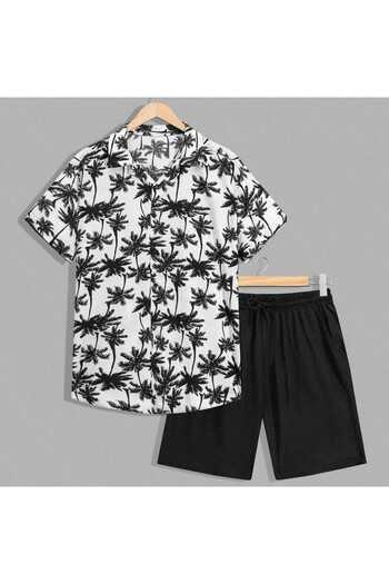 YNGMENCLASS Soft Textured Anti-Sweat Printed Shirt Shorts Set