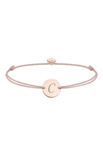 dalimag Adjustable bracelet with round pendant and heart, rose gold, engraved letter C, beige cord