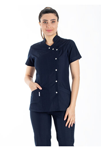 Alsancak Üniforma Luxe Flex Navy Blue Lycra Thin Stretch Fabric Doctor Uniform and Nurse Uniform Set