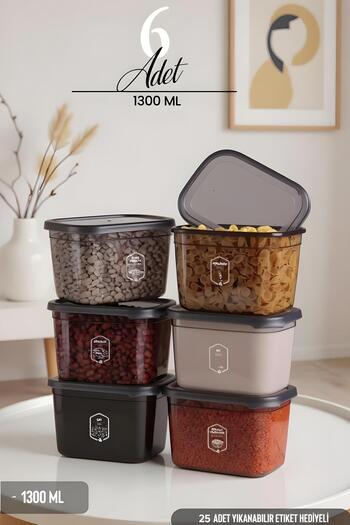 Justyol Set of 6 1300 ml Moly Storage Containers with Labels – Breakfast and Food Organizer Box with Lid