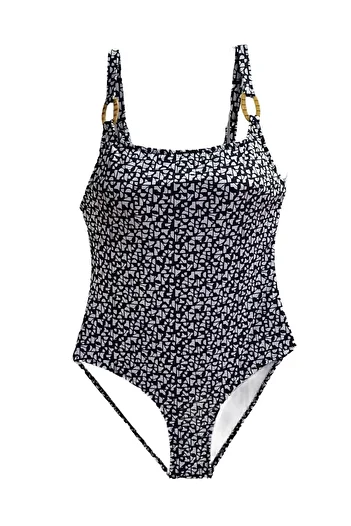 TooHot Women's Black Micro Patterned Accessory Detailed Gathering Swimsuit