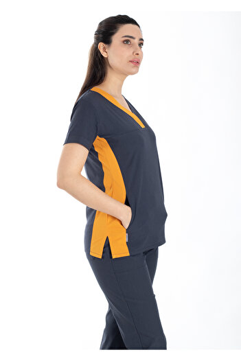 Alsancak Üniforma Petit Flex Anthracite Lycra Thin Stretch Fabric Doctor Uniform and Nurse Uniform Set
