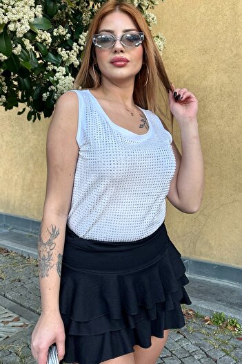 RICH GLAM All Crystal Stone Relaxed Fit Plus Size Sleeveless T-Shirt Women's Thick Strap Comfortable Stylish Tank Top