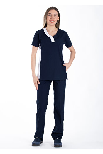 Alsancak Üniforma Petit Flex Navy Blue Lycra Thin Stretch Fabric Doctor Uniform and Nurse Uniform Set