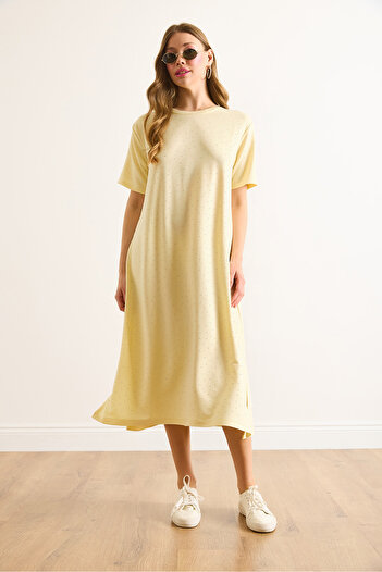 Olalook Women's Yellow Slit Sequin Detailed Flowing Dress Elb-19002483