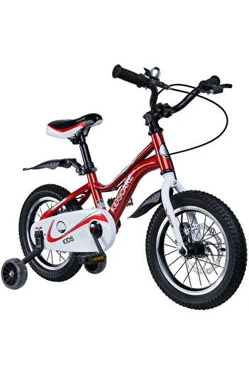 KidsCare Bicicleta pentru copii 2-4 ani HappyCycles KidsCare, 12 inch, roti ajutatoare, frane pe disc, rosu