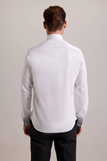 nightblack Slimfit Slim Fit χωρίς τσέπη Μακρύ μανίκι Φωτεινό λευκό βαμβακερό σατέν εύκολο στο σιδέρωμα που μπορεί να σιδερώσει