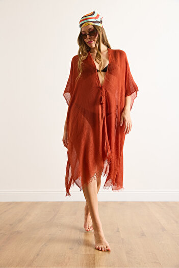 Olalook Women's Tile Slit Tie Pareo Kimono Kmn-00000063