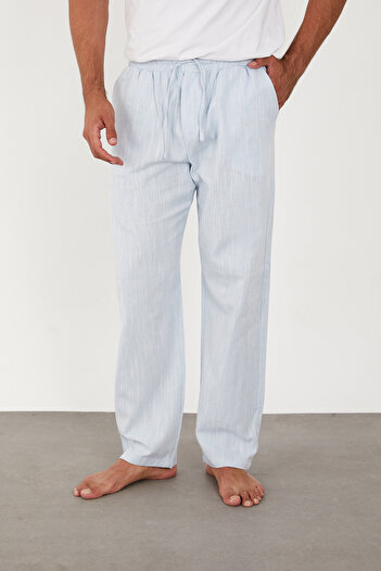 FRANKNESS JNS Men's Linen Trousers Elastic Waist Baggy Relaxed Fit
