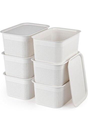 OEM Set of 6 plastic storage and organization boxes with lids, modern baskets for cabinets, r