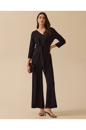 SEÇİL V-Neck Jumpsuit with Tie Detail