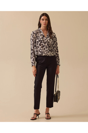 SEÇİL Double Breasted Collar Leopard Print Blouse