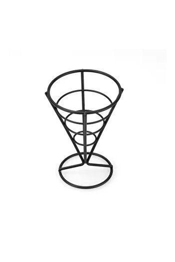 rexa Stainless Steel Cone Snack Holder – Black Wire Stand for Fries, Chips & Pastry Display