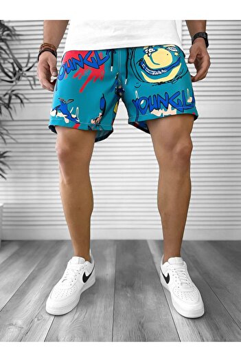 dehaine Men's Beach Pants, Printed, Blue, 12569