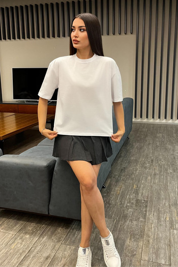 BİKELİFE Übergroßes Basic-Baumwoll-T-Shirt für Damen