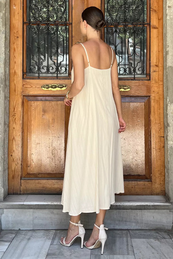 GÜLSELİ Ecru Women's Adjustable Strap Loose Cut Dress