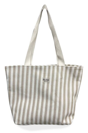 REMSA Striped Cotton Beach Bag 001 Beige